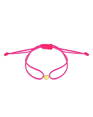 Rachel Reid 14k Gold Polished Heart Pink String Bolo Bracelet In Pink/gold