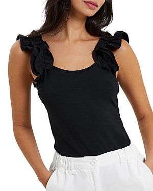 French Connection Rallie Ruffled Strap Top In Blackout