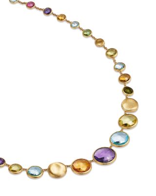 18K Gold Jaipur Color Mixed Gemstone Graduated Collar Necklace, 17"