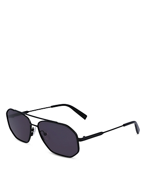 Shop Ferragamo Navigator Leather Wrapped Sunglasses, 60mm In Black/black Solid