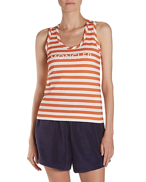 Shop Moncler Striped Logo Tank In Orange