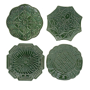 JULISKA VERONICA BEARD JARDINS DU MONDE ASSORTED GREEN PARTY PLATES, SET OF 4