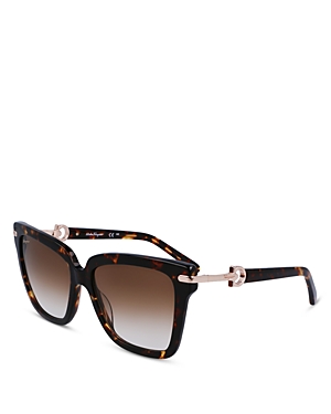 Shop Ferragamo Gancini Square Sunglasses, 57mm In Tortoise/brown Gradient