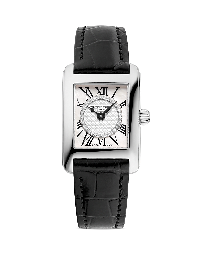 Frederique Constant Women's Swiss Classic Carree Diamond (1/20 Ct. T.w.) Black Leather Strap Watch 23mm In White/black