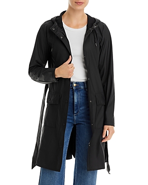Rains Curve Hooded Belted Jacket In Black