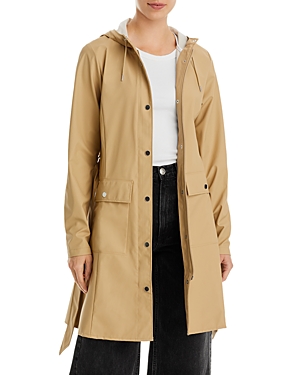 Rains Curve Hooded Belted Jacket In Sand