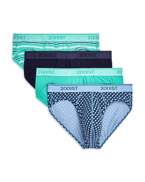 2(x)ist No Show Briefs, Pack Of 4 In Printed Stripe/navy Blazer/turquoise/geo X Print