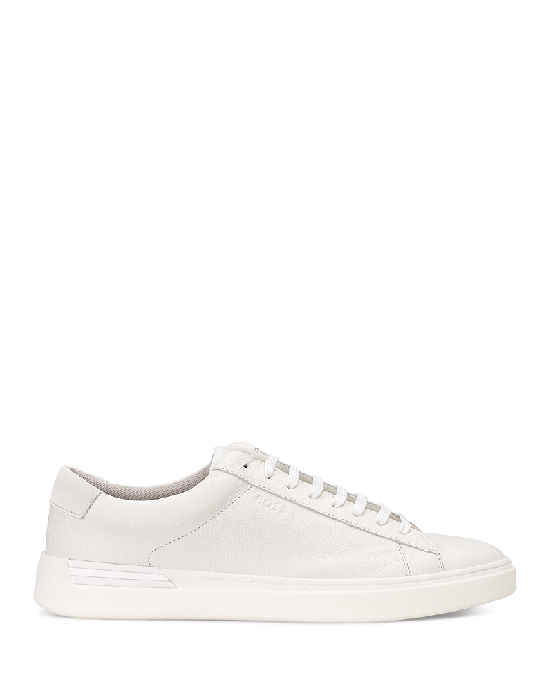 Hugo Boss Boss Grained Leather Sneaker In White