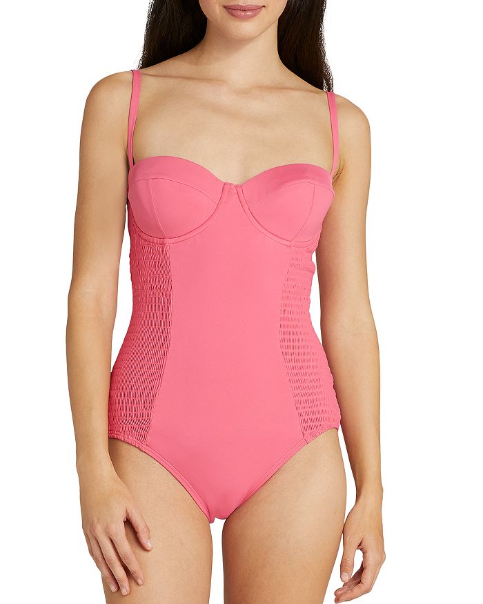 kate spade new york Smocked Underwire One Piece Swimsuit | Bloomingdale's