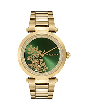 Shop Olivia Burton Signature Floral Watch, 34mm In Green/gold
