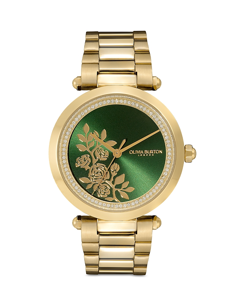 Olivia Burton Women's Signature Floral Ion Plated Gold-tone Steel Bracelet Watch 34mm In Green