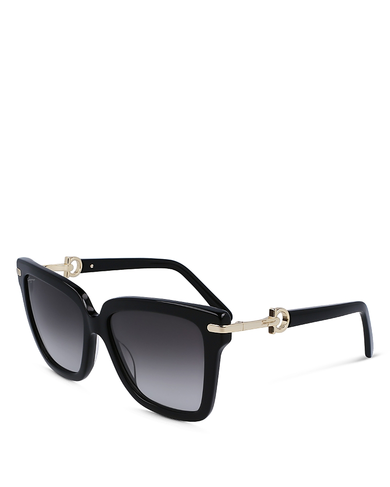 Ferragamo Gancini Square Sunglasses, 57mm In Black/black Gradient