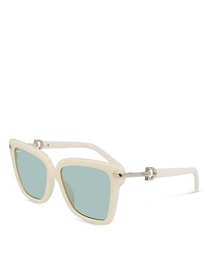Shop Ferragamo Gancini Square Sunglasses, 57mm In Ivory/blue Solid
