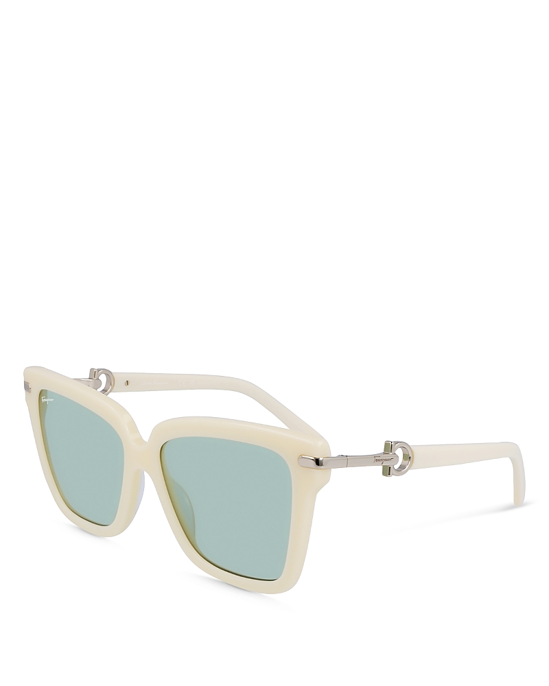 Ferragamo Gancini Square Acetate Sunglasses In Ivory/blue Solid