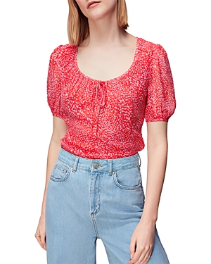 Whistles Diagonal Leopard Top In Red/multi