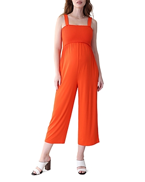 Ingrid & Isabel Women's Maternity Smocked Bodice Jumpsuit In Tangerine Tango