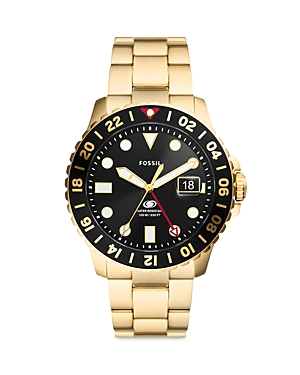 Shop Fossil Blue Gmt Watch, 46mm In Black/gold