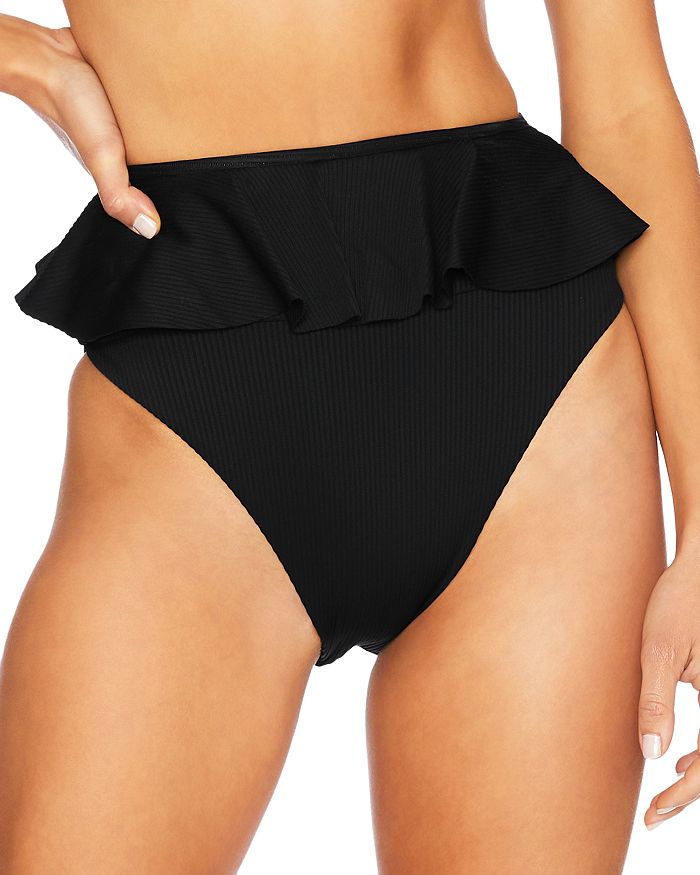 Shop Beach Riot Daisy Ruffled Bikini Bottom In Black