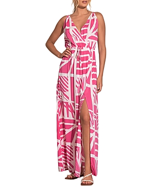 Elan V Neck Maxi Dress In Pink Barbado