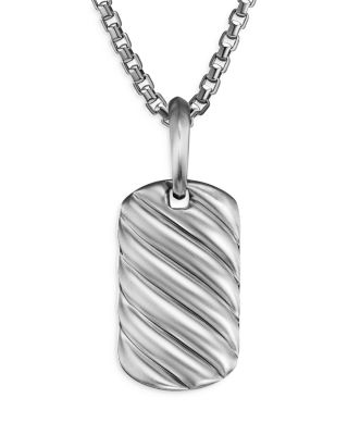 Men's Sculpted Cable Tag in Sterling Silver, 21mm