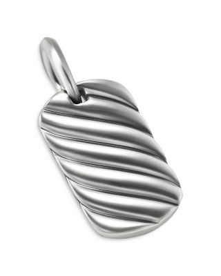 Men's Sculpted Cable Tag in Sterling Silver, 21mm