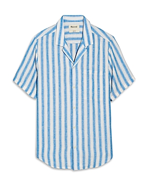 Madewell Linen Striped Shirt In Canal Blue