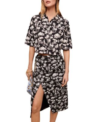 Maje Jimier Cotton Printed Wrap Skirt In Black Palm