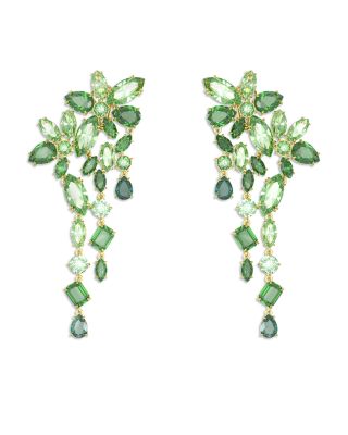 Swarovski - Gema Green Crystal Flower Clip On Chandelier Earrings in Gold Tone