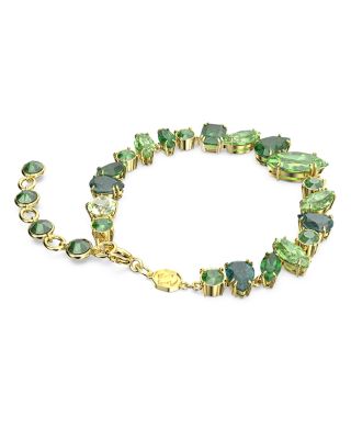 Gema Green Crystal Flex Bracelet in Gold Tone