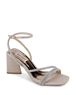 Badgley Mischka Freedom Rhinestone Block-heel Sandals In Pale Gold