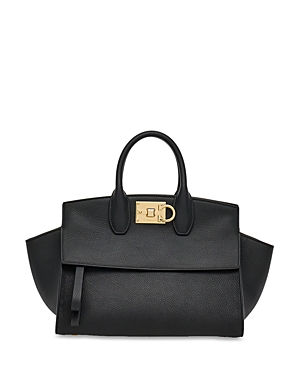 Ferragamo Studio Soft Small Leather Top Handle Bag In Black/gold