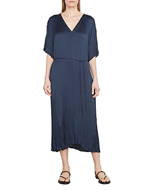 Vince Crushed Pleat V Neck Dress In Coastal