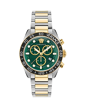 Shop Versace Greca Dome Chronograph, 43mm In Green/two-tone