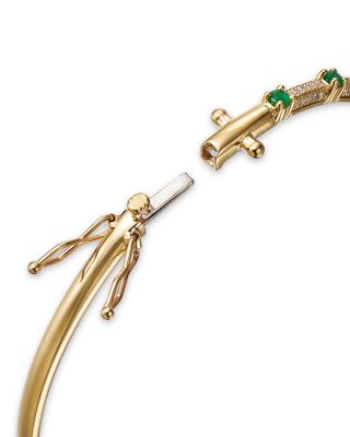Emerald & Diamond Bangle Bracelet in 14K Yellow Gold 
