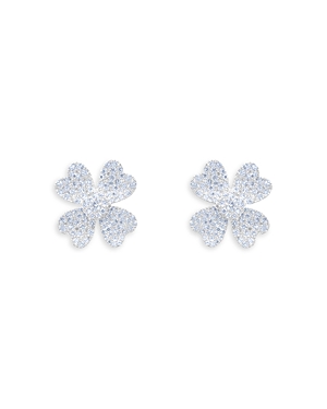 14K White Gold Diamond Pave Flower Stud Earrings