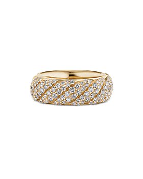 David Yurman - Sculpted Cable Band Ring in 18K Yellow Gold with Pavé Diamonds