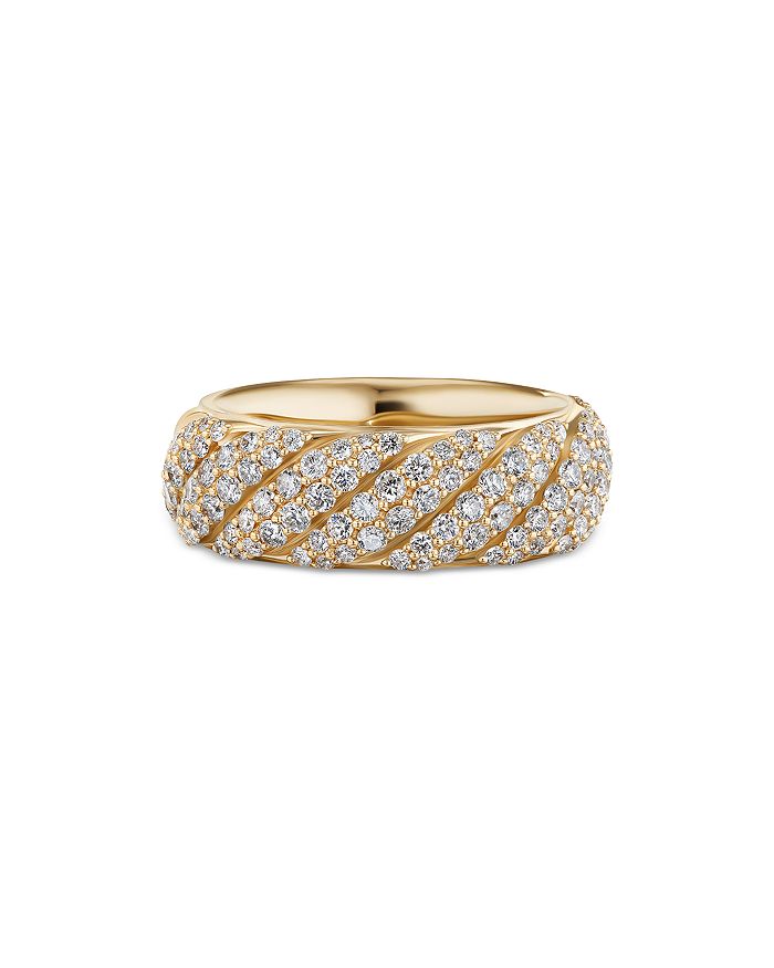 David Yurman - Sculpted Cable Band Ring in 18K Yellow Gold with Pav&eacute; Diamonds