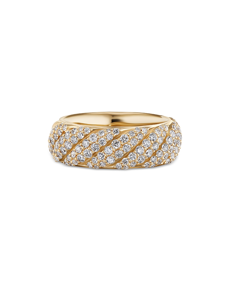 David Yurman Sculpted Cable Band Ring in 18K Yellow Gold with Pave Diamonds