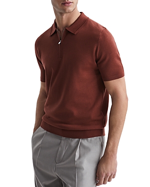 Reiss Maxwell Slim Fit Quarter Zip Polo Shirt In Russet