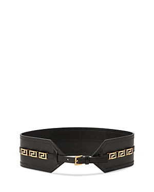 Versace Greca Goddess Leather Belt In Black/ Gold