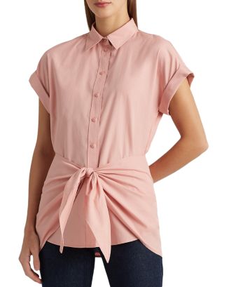 LAUREN Ralph Lauren Tie Front Cotton-Blend Shirt Pink Size XS main image 1