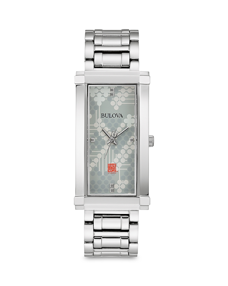 Bulova Frank Lloyd Wright Pattern #106 Watch, 24.6mm X 45mm In Gray/silver