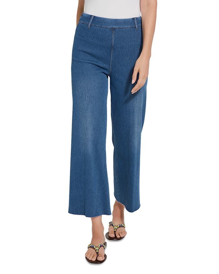 Lyssé High Rise Pull On Ankle Flare Jeans in Mid Wash | Bloomingdale's