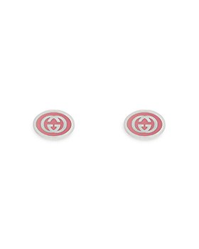 Gucci - Sterling Silver Interlocked G Pink Enamel Logo Stud Earrings