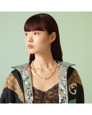 Sterling Silver Boule Multicolor Enamel Logo Station Collar Necklace, 19.6&amp;quot;