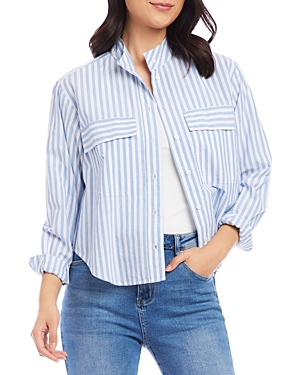 Shop Karen Kane Lightweight Shirt Jacket In Stripe