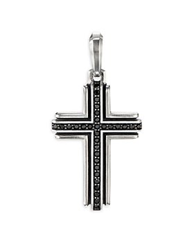 David Yurman - Sterling Silver Deco Cross Pendant with Pavé Black Diamonds