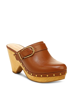 Veronica Beard Hendrix Leather Buckle Clogs In Hazelwood
