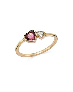 Moon & Meadow 14K Yellow Gold Pink Tourmaline & White Topaz Double Heart Ring - 100% Exclusive