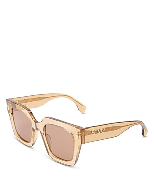 Shop Fendi Roma Square Sunglasses, 53mm In Beige/brown Solid